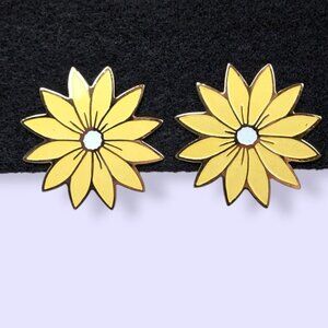 Vintage Yellow Metal Flower Earrings